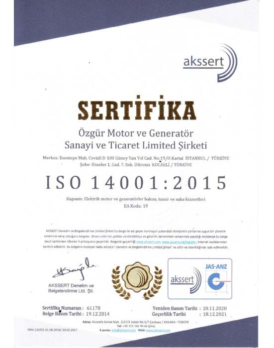 ISO 14001:2015 Certificate